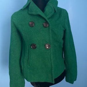 Gap Wool Blend Y2K Pea Coat Kelly Green Size XS
